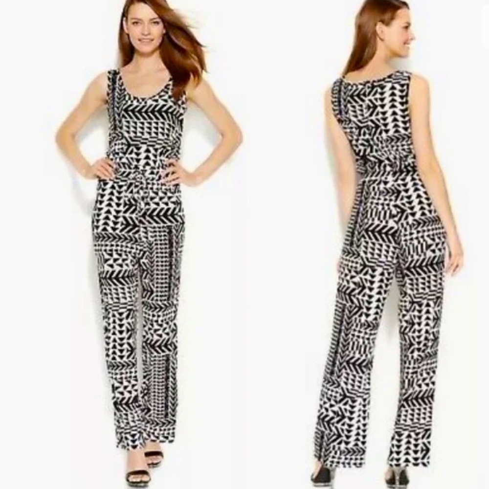 Calvin Klein Black/White Geometric Pattern Wide Leg Pant Tank Jumper 1125